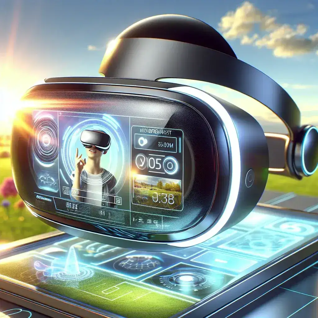 "Samsung high-brightness VR headset designed for outdoor use, showcasing advanced technology and sleek design, perfect for immersive experiences in bright environments."